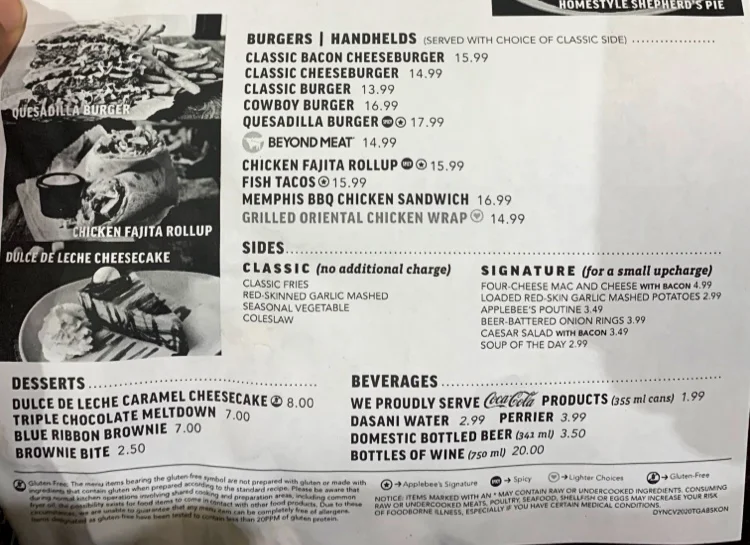 Menu, Applebee's Grill + Bar