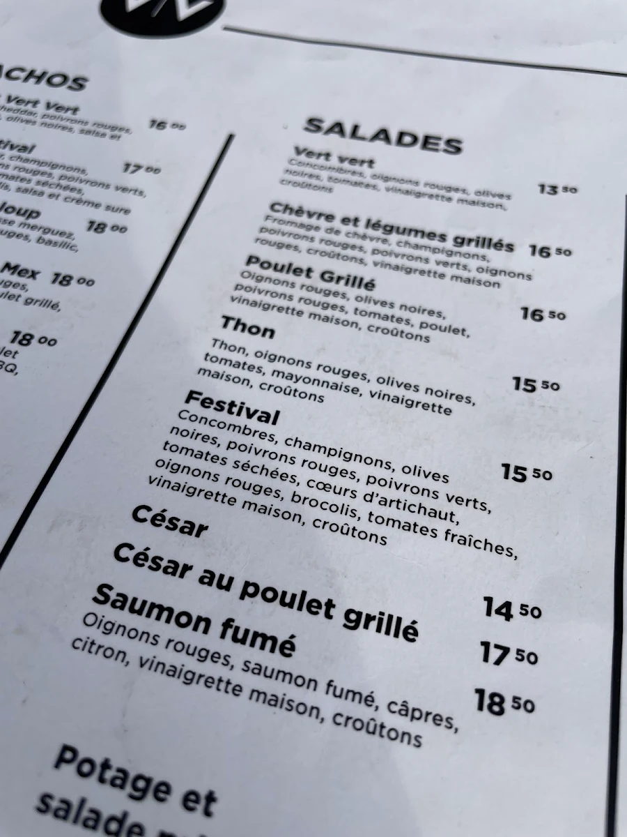 Menu, Vert Vert Cafe Bistro Inc