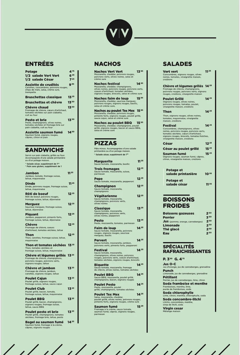 Menu, Vert Vert Cafe Bistro Inc