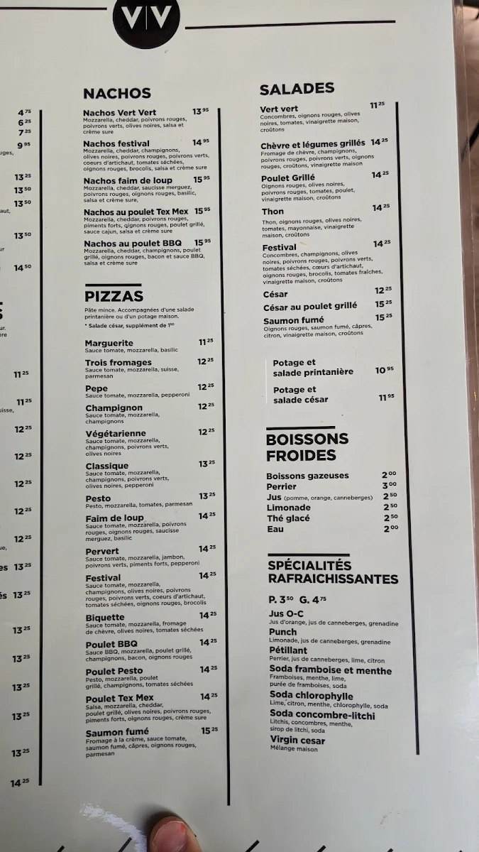 Menu, Vert Vert Cafe Bistro Inc