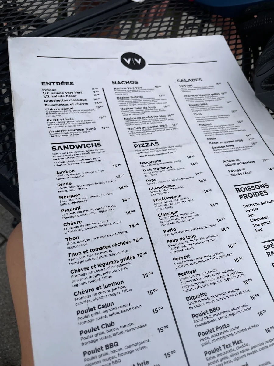 Menu, Vert Vert Cafe Bistro Inc