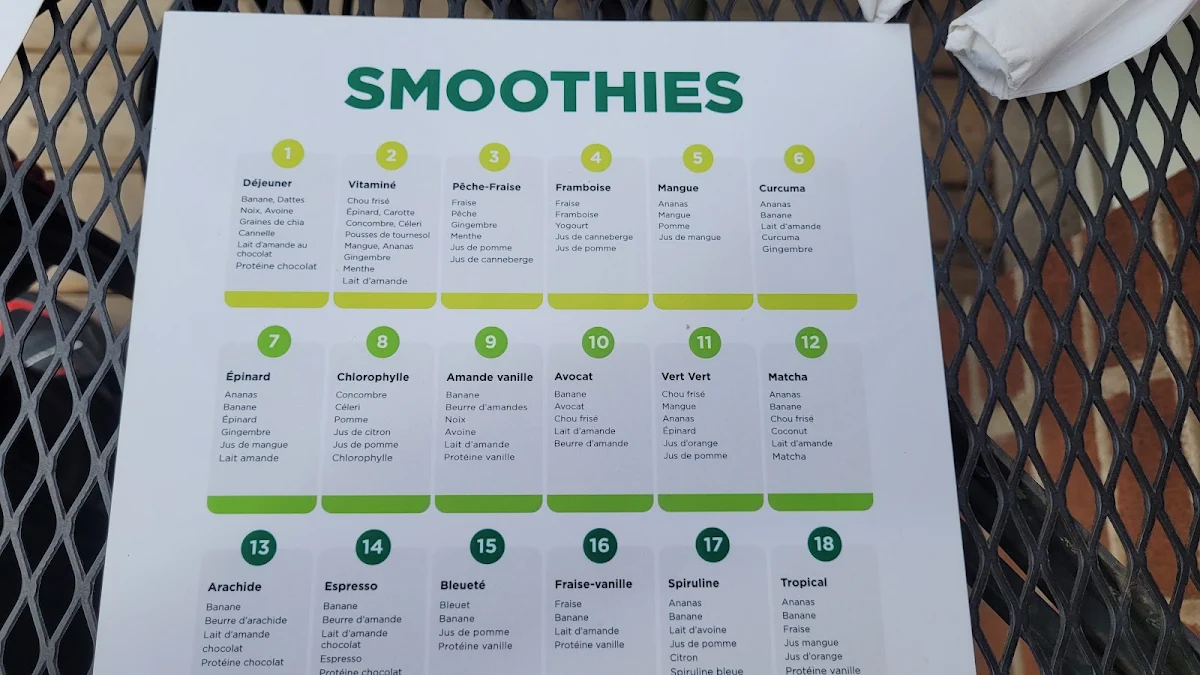 Menu, Vert Vert Cafe Bistro Inc