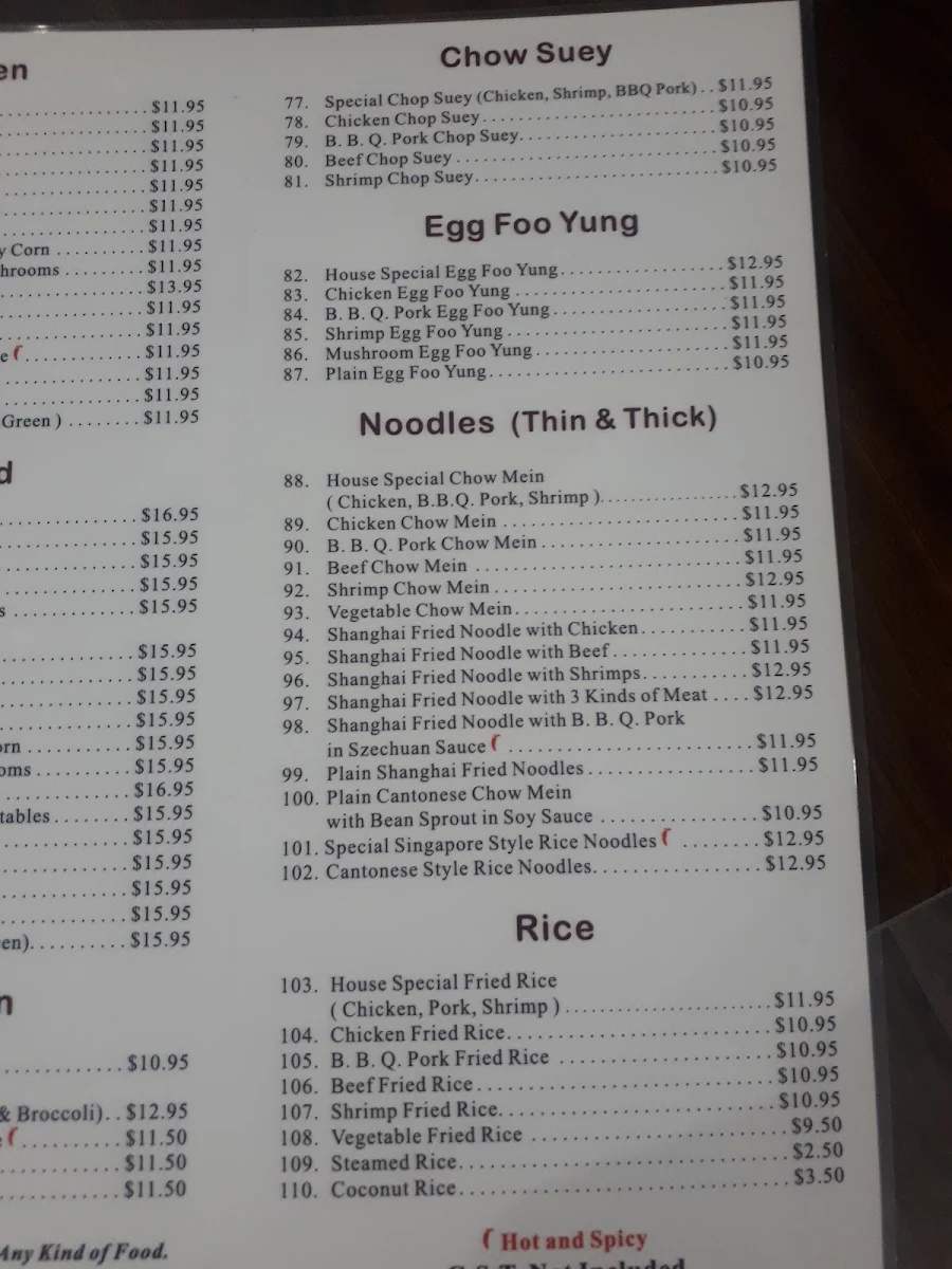 Menu, Ken's Chinese Restaurant