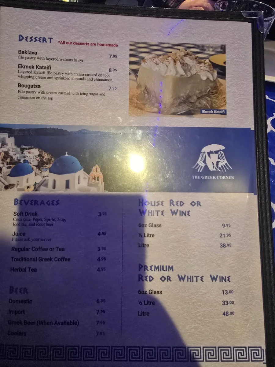 Menu, The Greek Corner Calgary