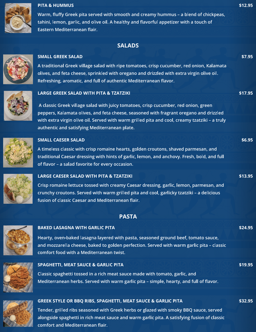 Menu, Minos Greek Souvlaki Restaurant