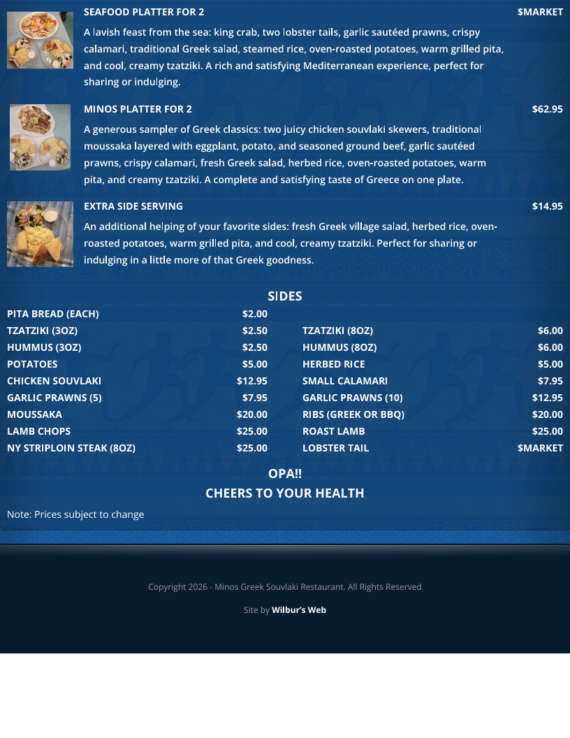 Menu, Minos Greek Souvlaki Restaurant