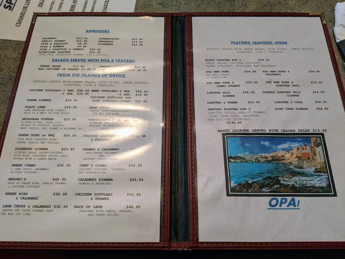 Menu, Minos Greek Souvlaki Restaurant