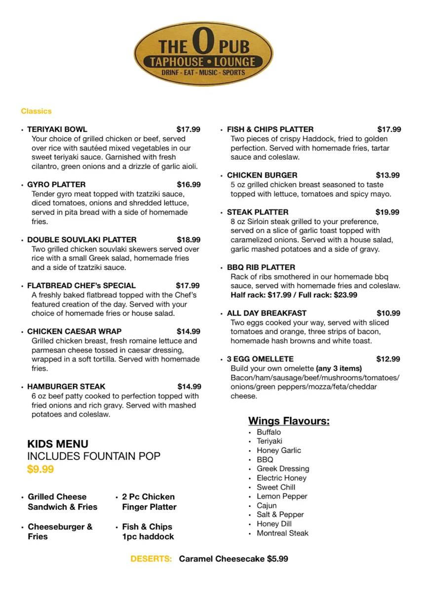 Menu, The Osborne Taphouse