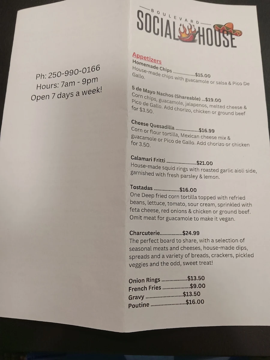 Menu, Boulevard Social House