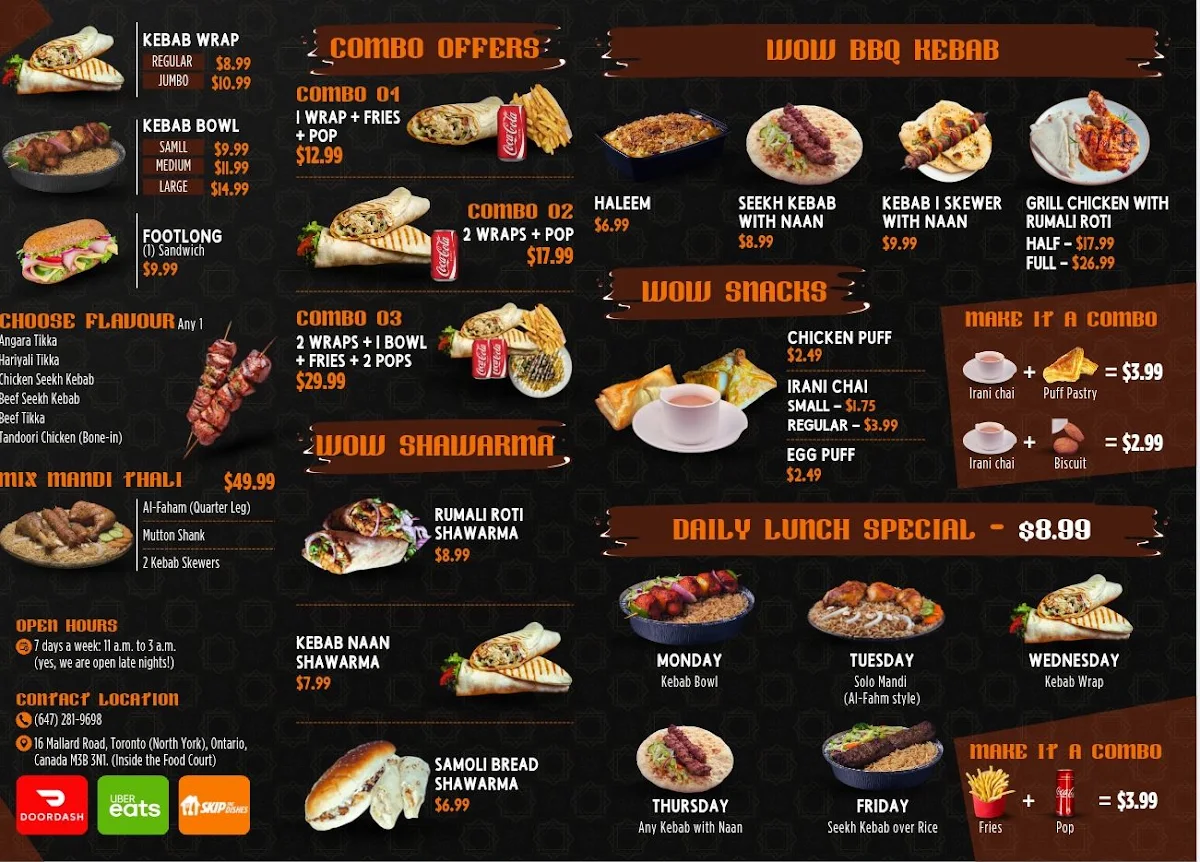 Menu, WOW Kebabish! - Best Mandi and Kebab in North York