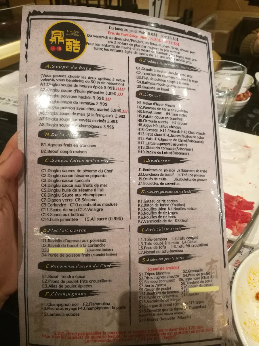 Menu, Fondue de Pékin