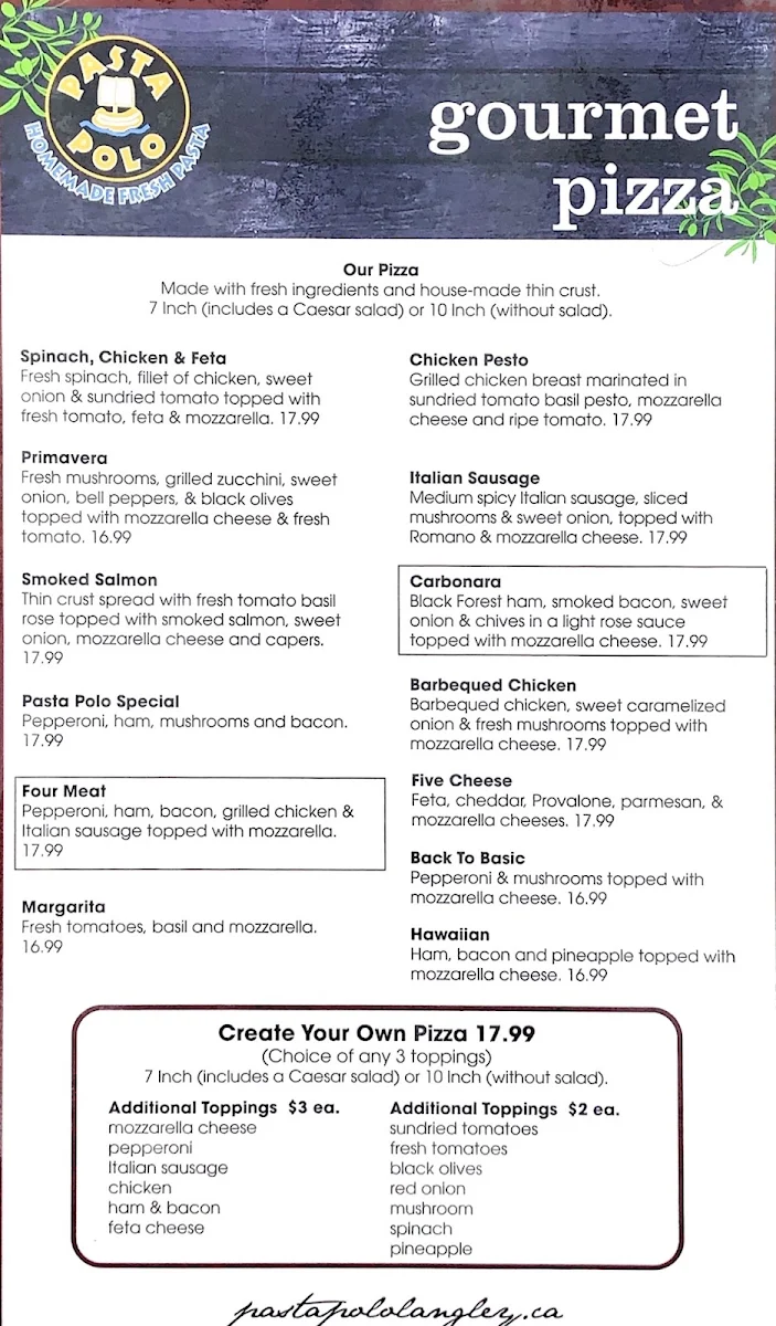 Menu, Pasta Polo Langley