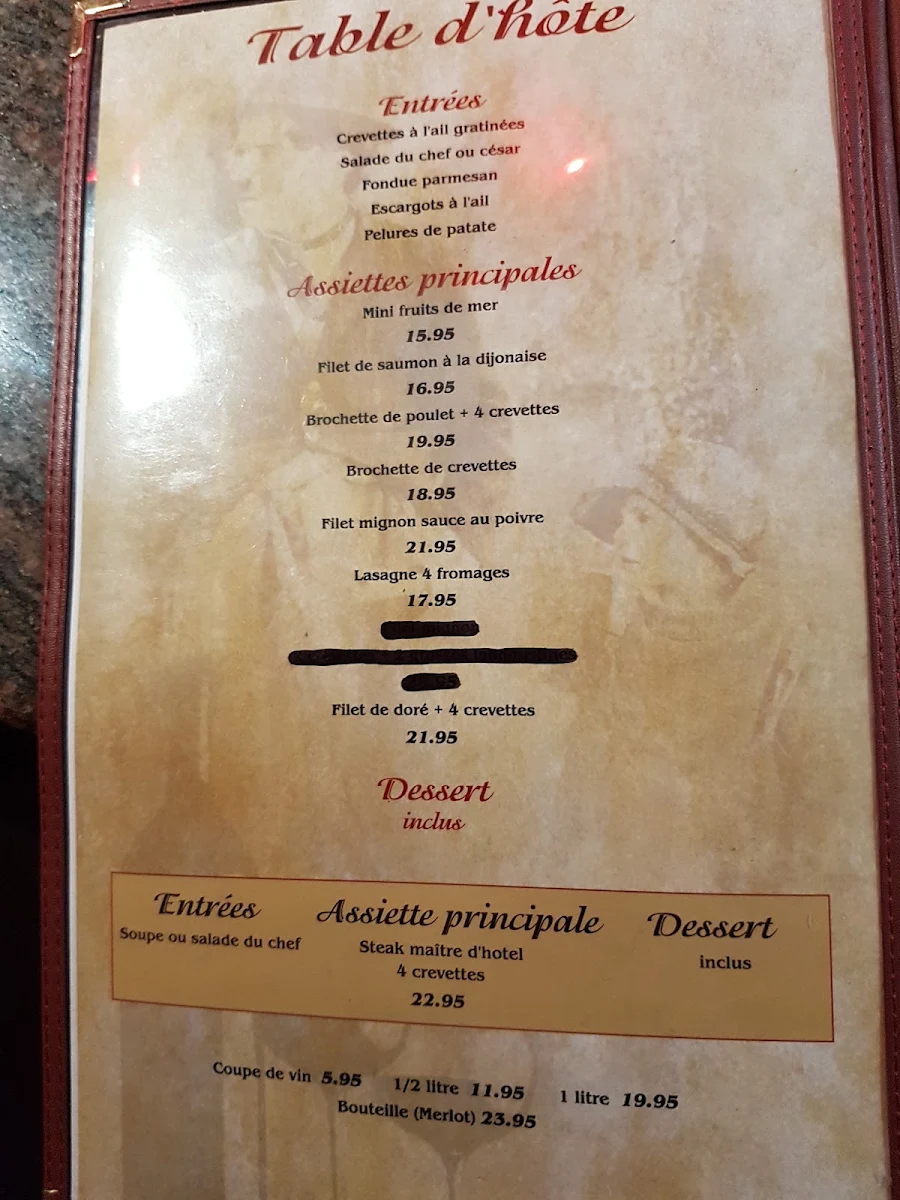 Menu, Pizzeria Du Lac Enr