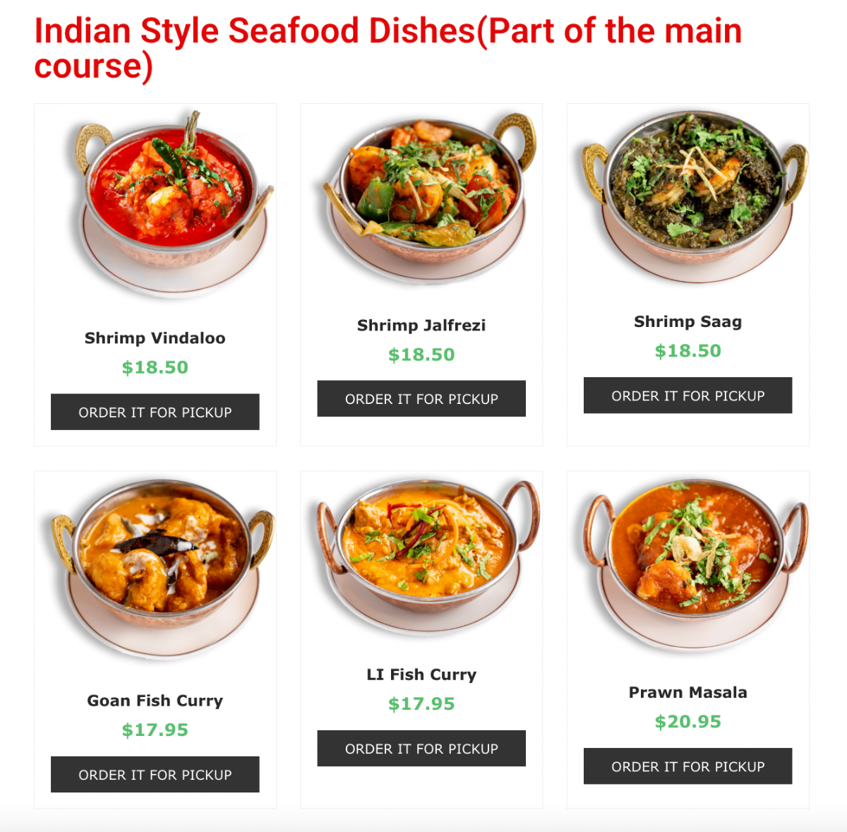 Menu, Little India Restaurant