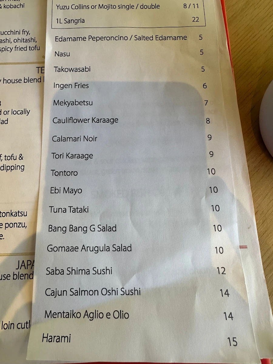 Menu, Eat Bar & Patio Haraheri