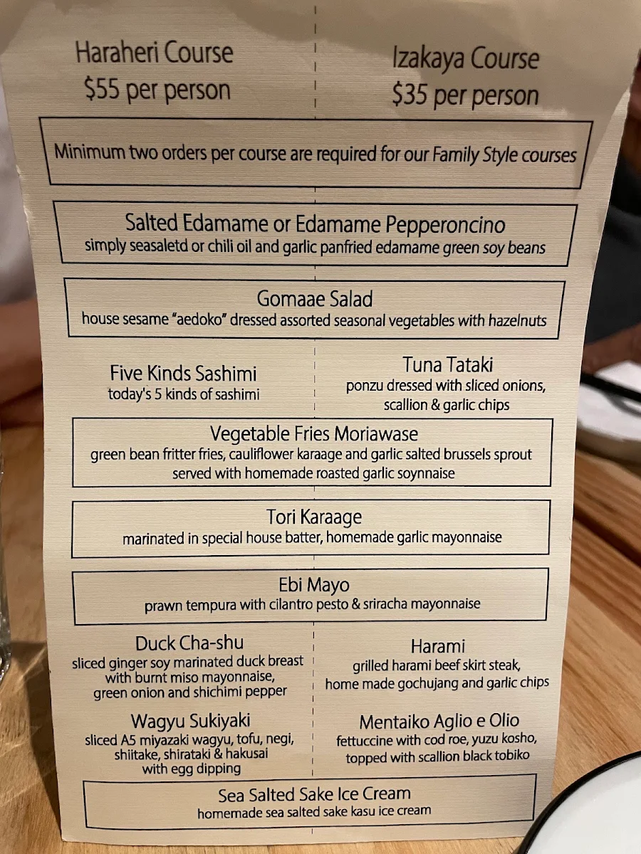 Menu, Eat Bar & Patio Haraheri