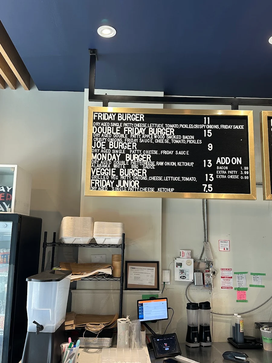 Menu, Friday Burger Company