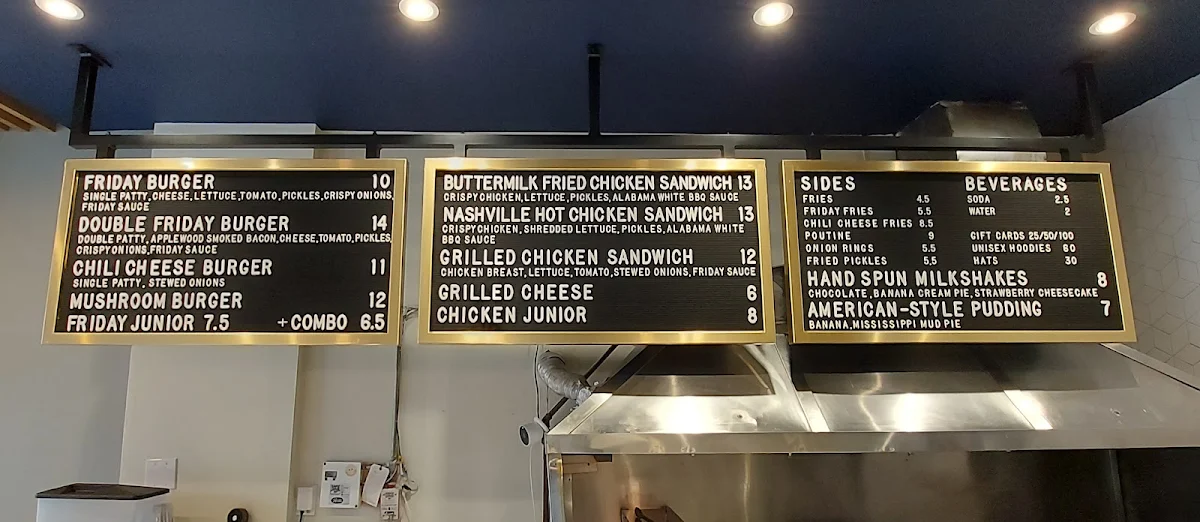Menu, Friday Burger Company