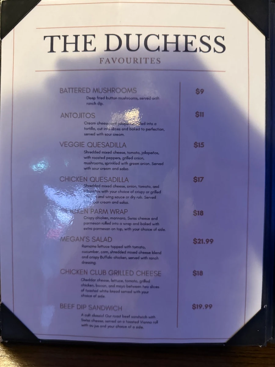 Menu, Duke & Duchess