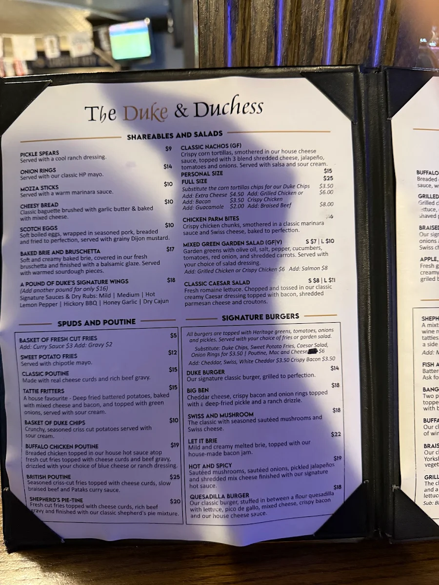 Menu, Duke & Duchess