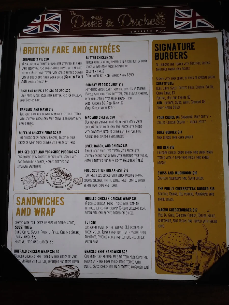 Menu, Duke & Duchess