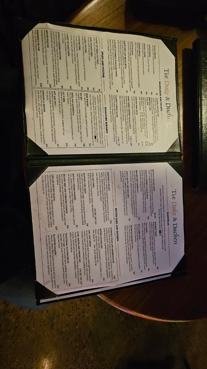 Menu, Duke & Duchess