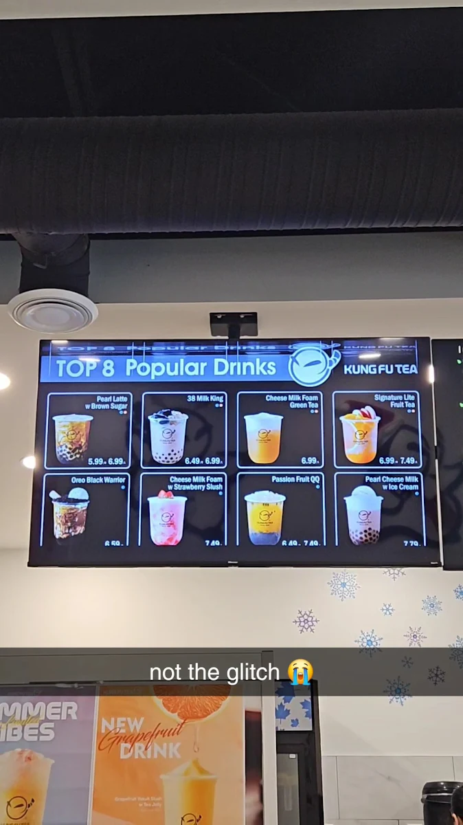 Menu, Kung Fu Tea Skyview