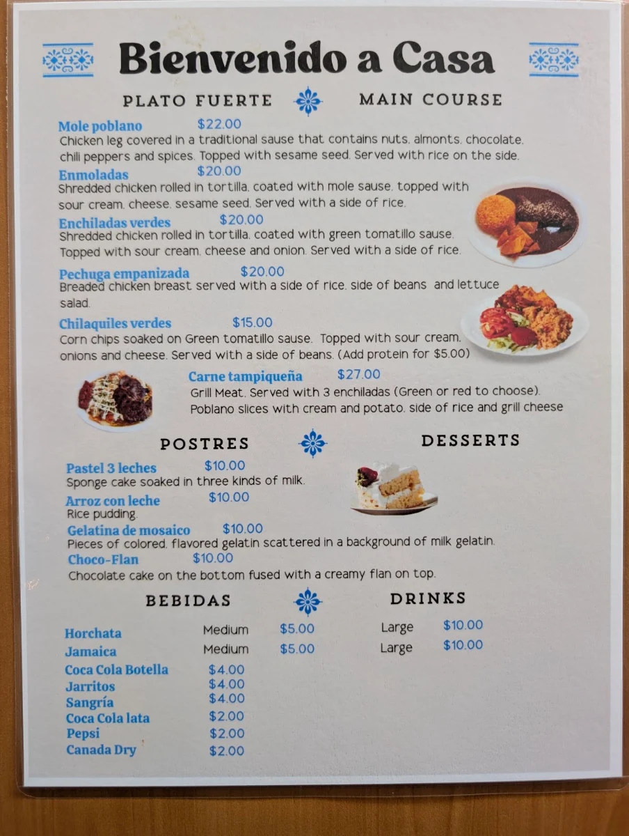 Menu, Bienvenido a Casa