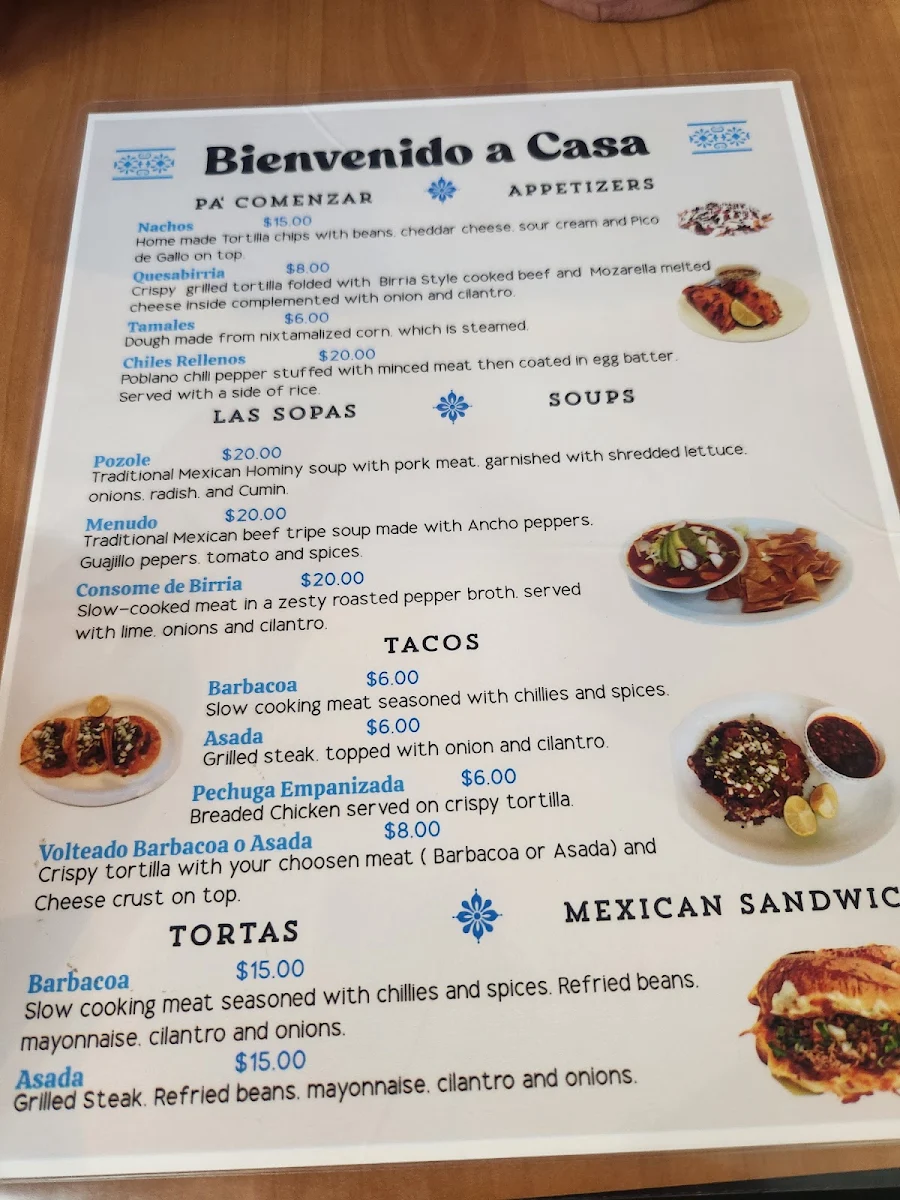 Menu, Bienvenido a Casa