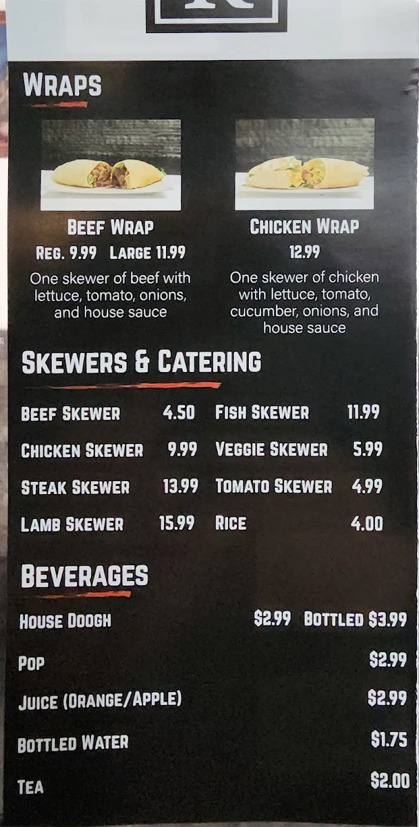 Menu, The Kebob House Restaurant