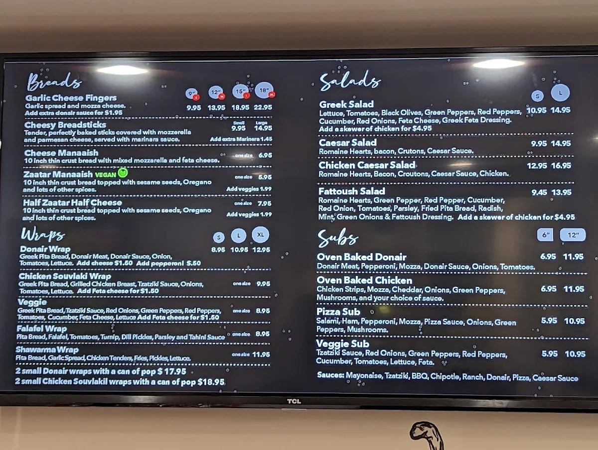 Menu, Gisele's Pizzeria Oromocto