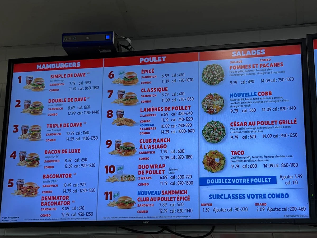 Menu, Wendy's