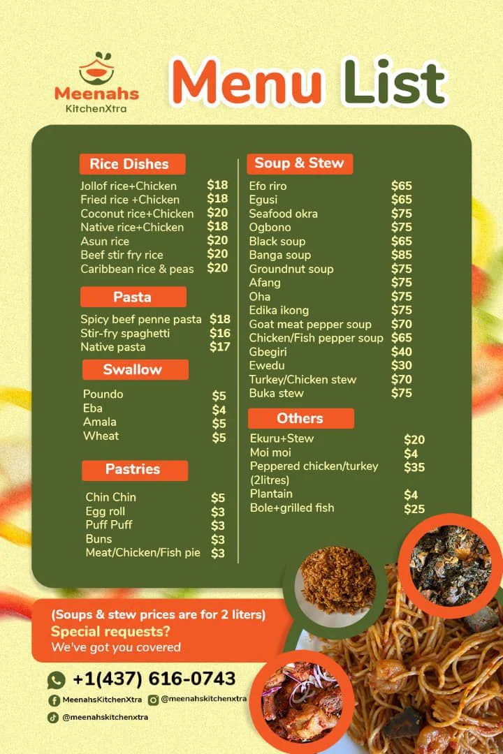 Menu, MeenahsKitchenXtra