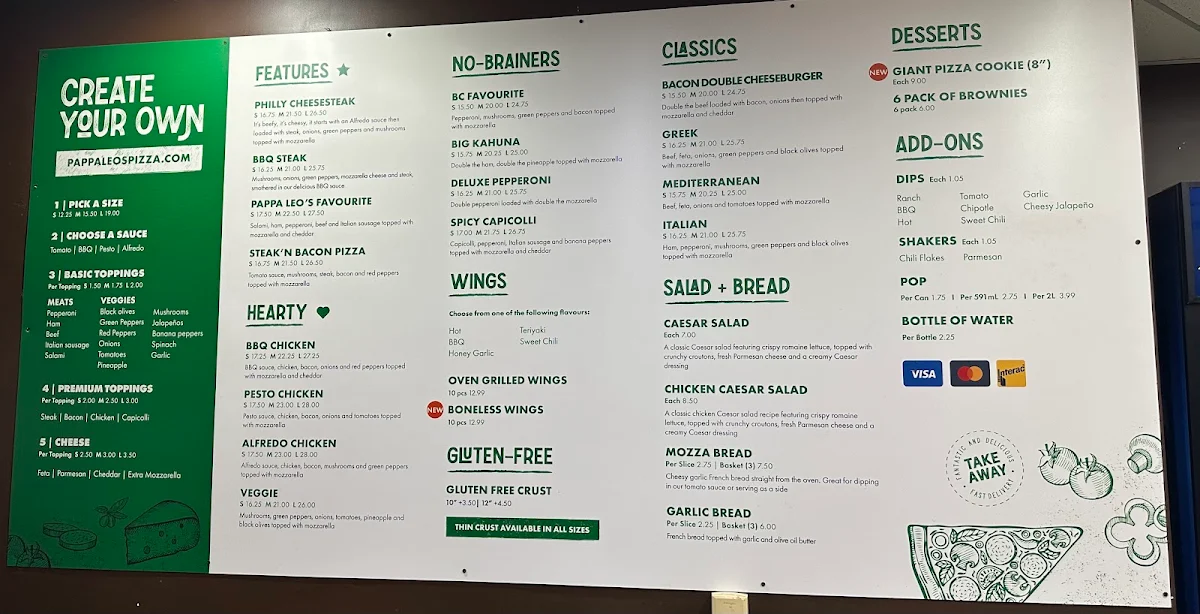 Menu, Pappa Leo's Pizza