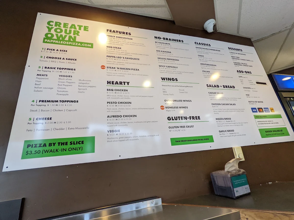 Menu, Pappa Leo's Pizza