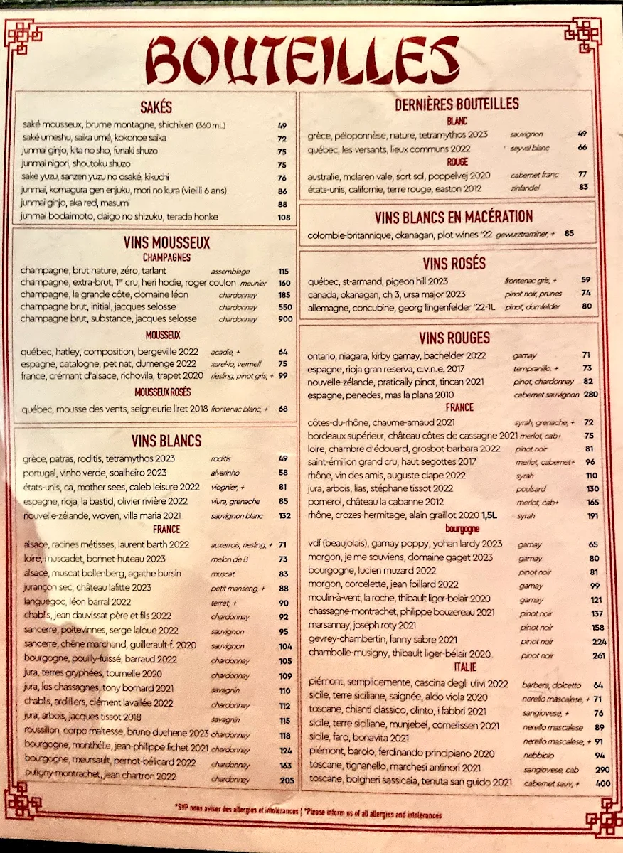 Menu, Oncle Lee