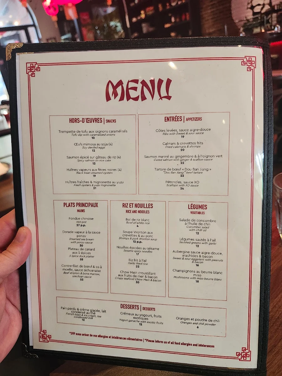 Menu, Oncle Lee