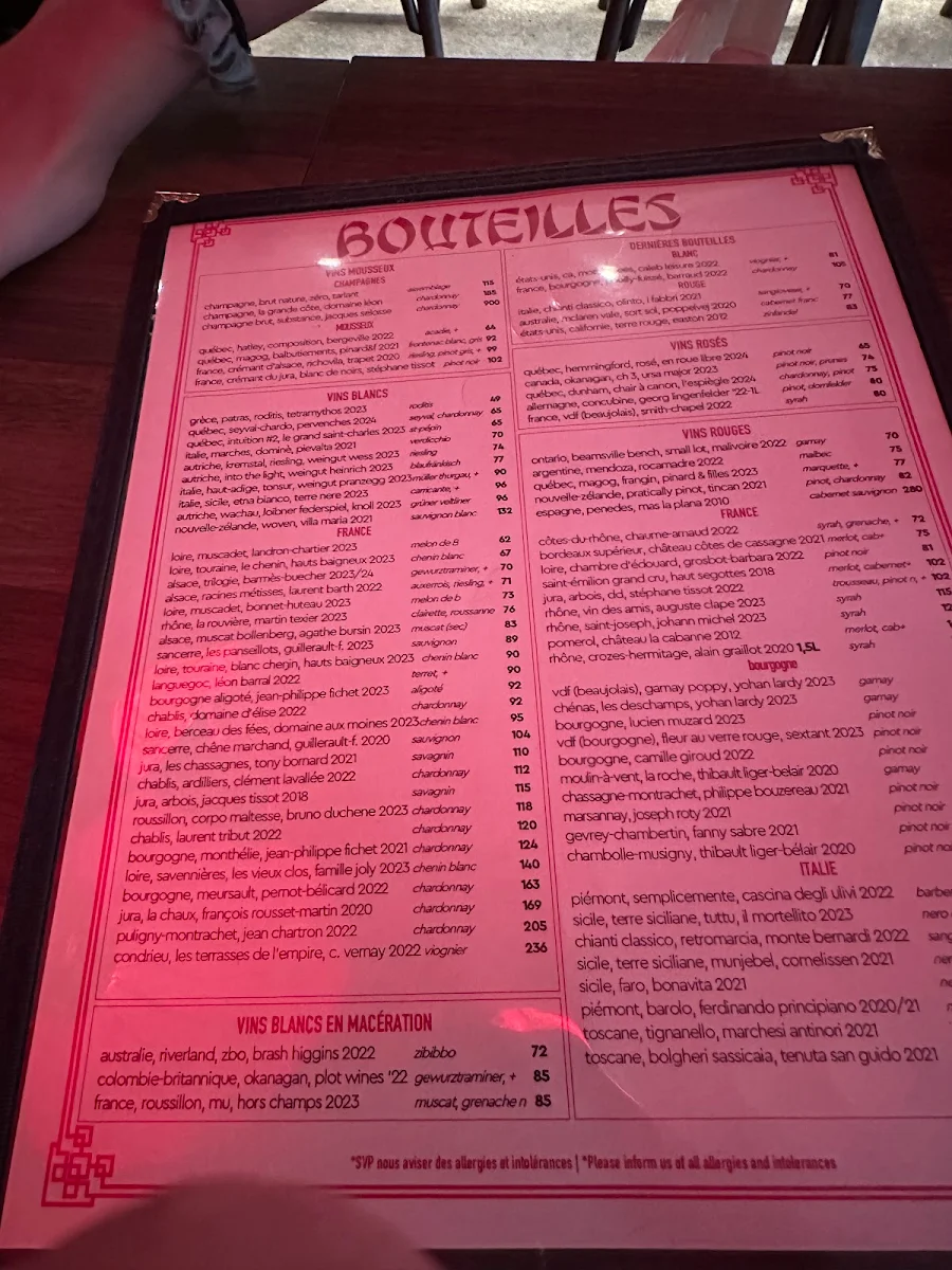 Menu, Oncle Lee