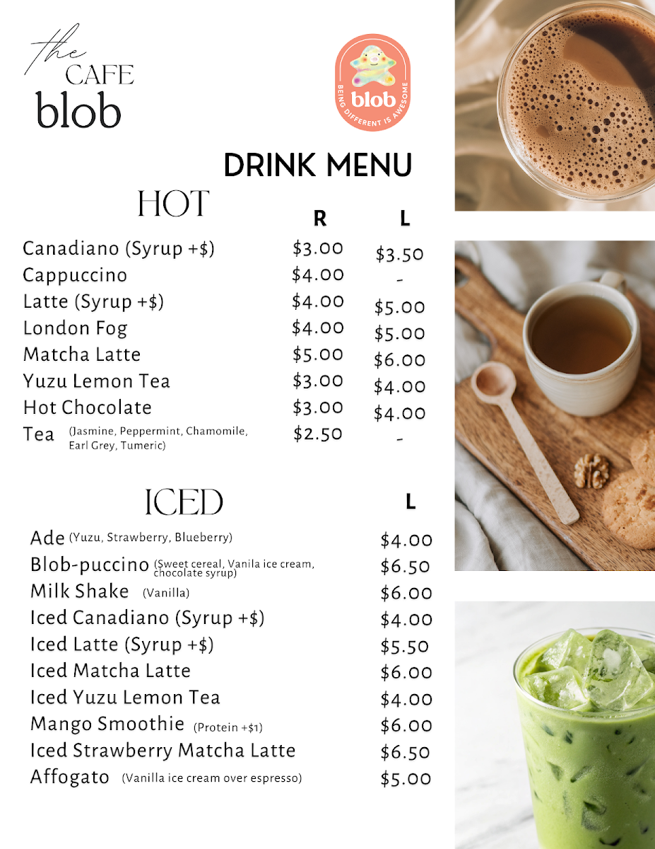 Menu, Blob Cafe