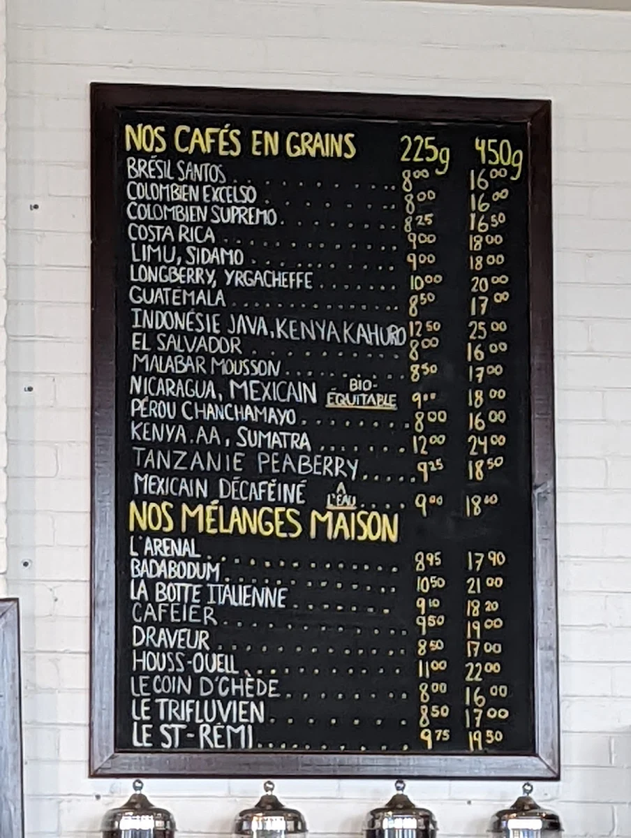Menu, Le Caféier | atelier torréfaction