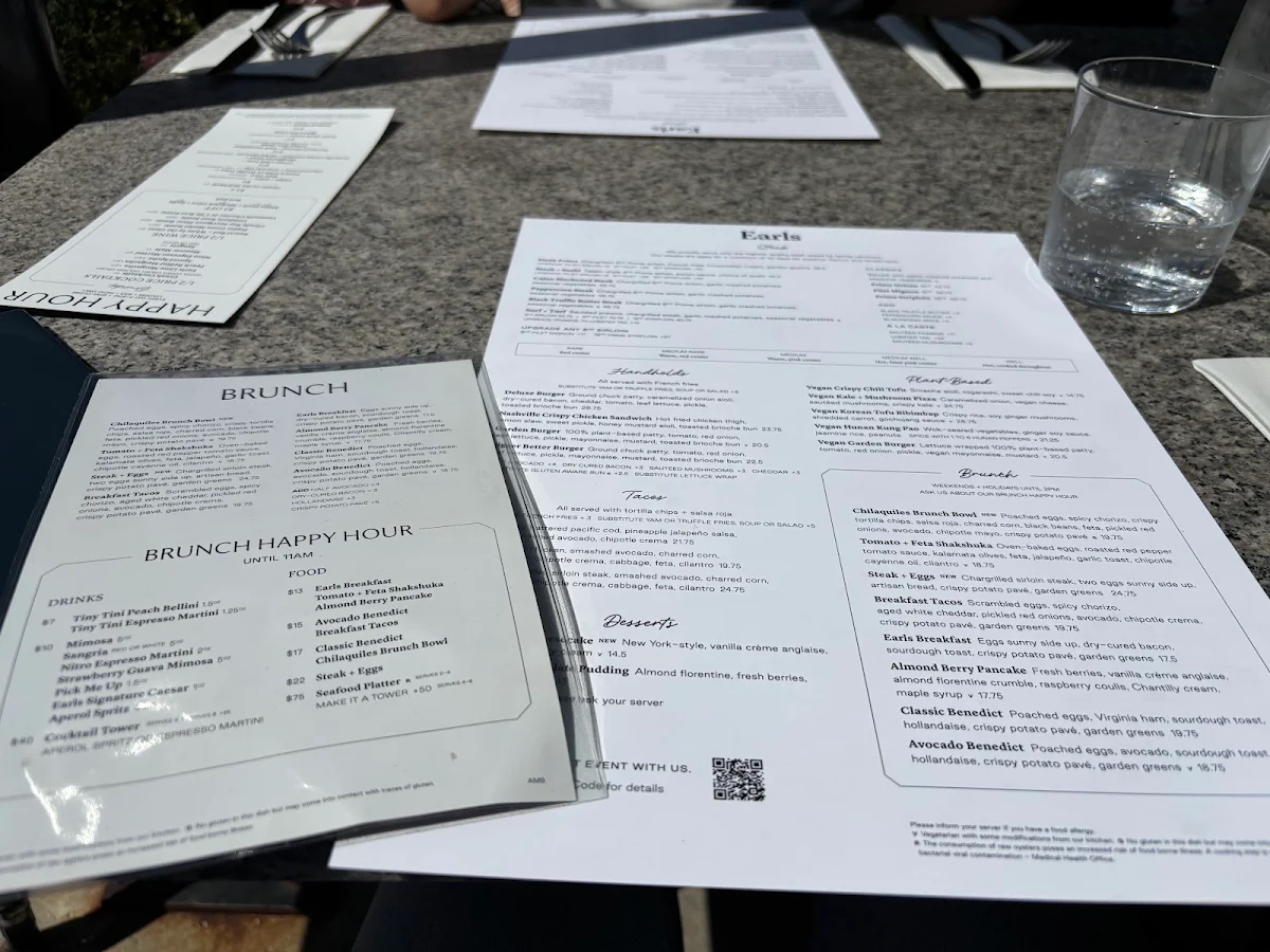 Menu, Earls Kitchen + Bar