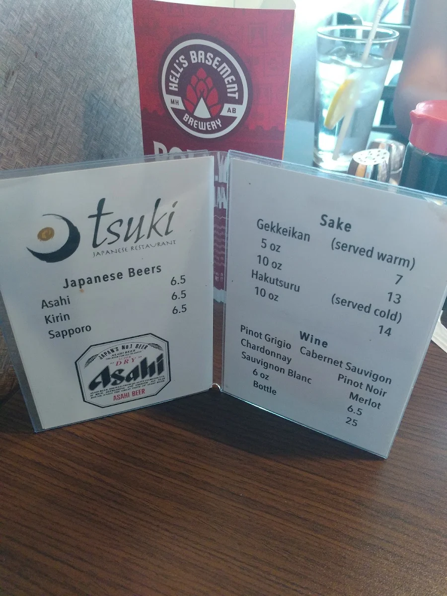 Menu, Tsuki Japanese restaurant