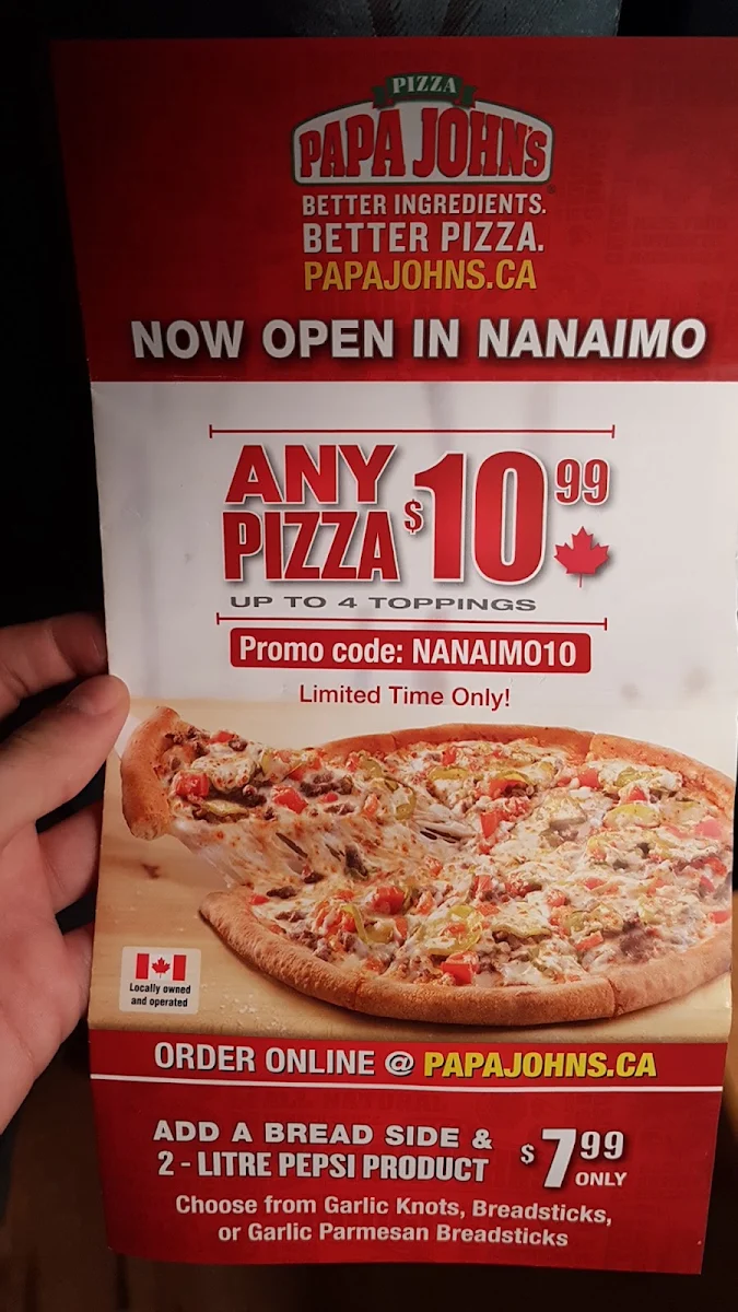 Menu, Papa Johns Pizza