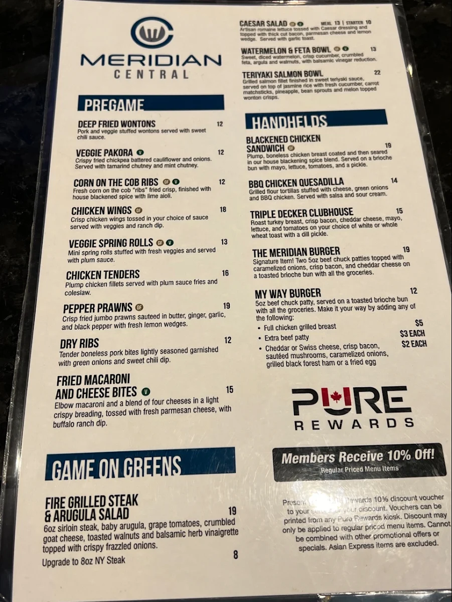 Menu, Meridian Central
