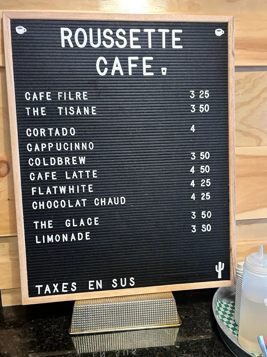 Menu, Roussette Café et Dînette