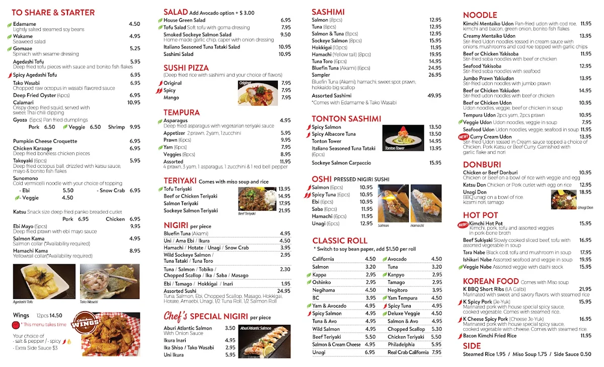 Menu, Mainichi Sushi