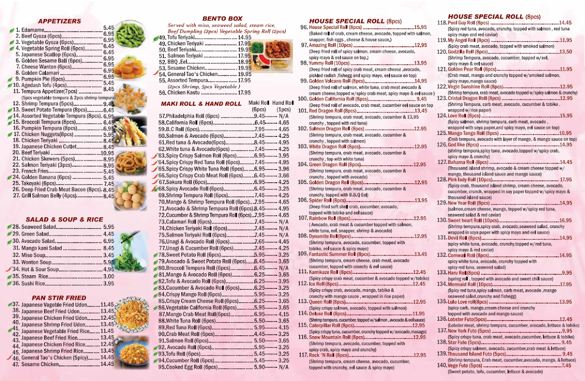 Menu, love sushi