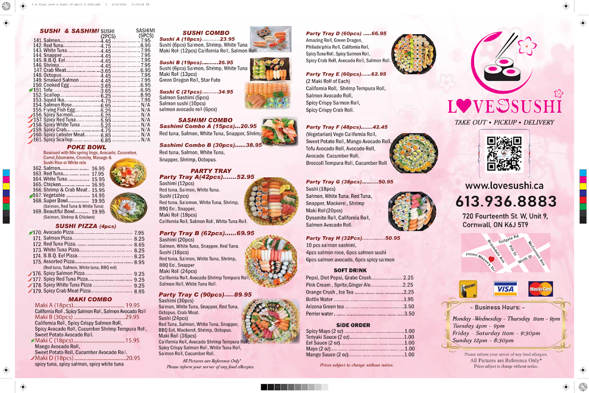 Menu, love sushi