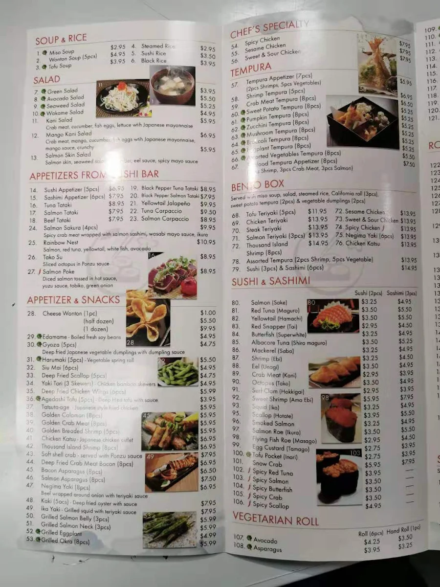 Menu, love sushi
