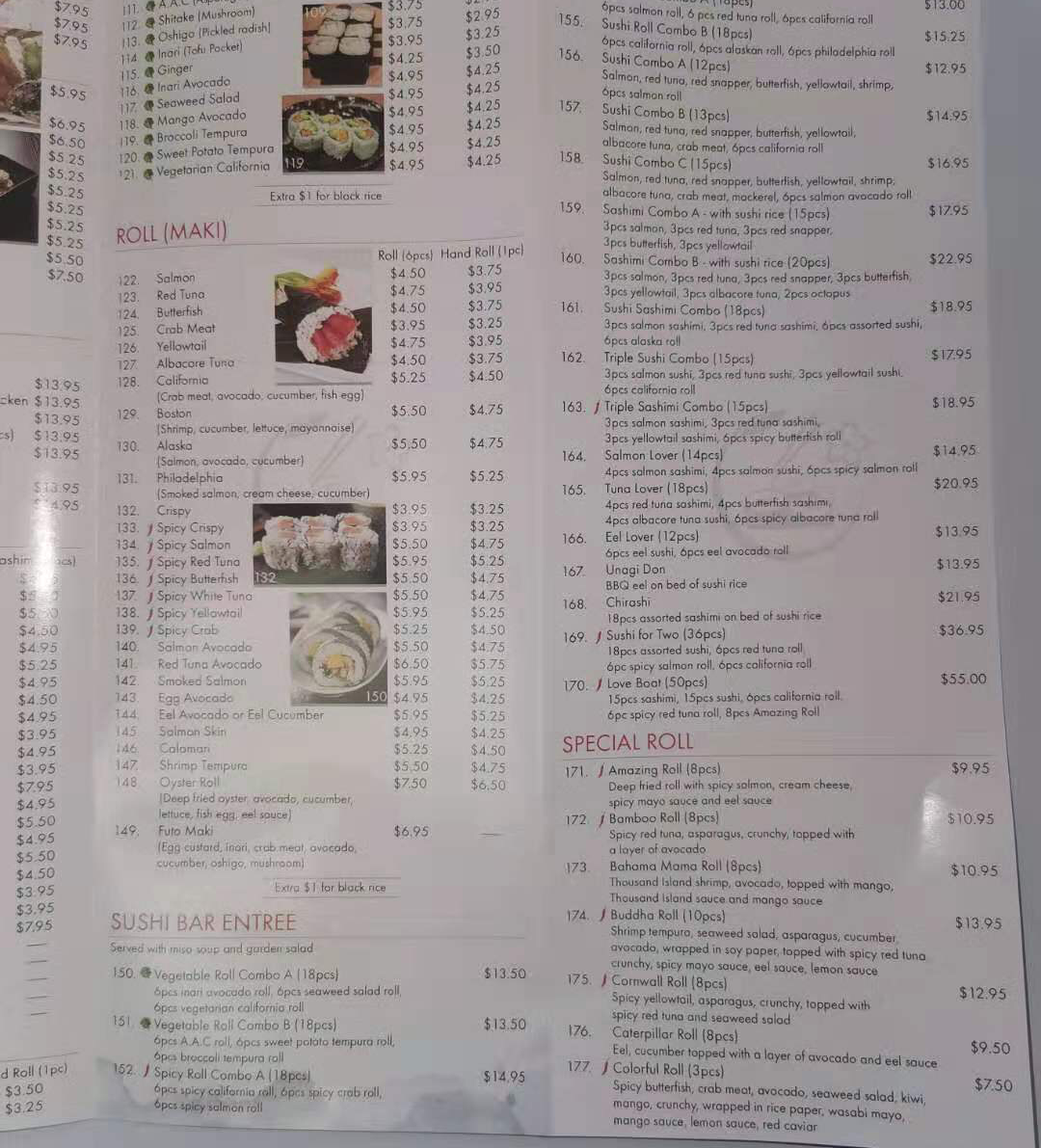 Menu, love sushi
